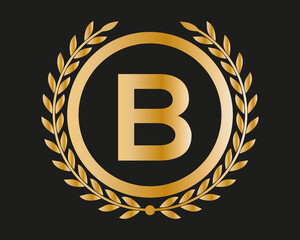 B Gold Letter Design Vector with Golden Luxury Colors and Monogram Design