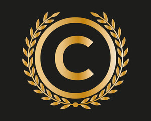 C Gold Letter Design Vector with Golden Luxury Colors and Monogram Design