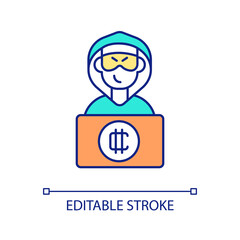 Scam in crypto trading RGB color icon. Beware of hacker attacks. Protect crypto wallet from theft. Isolated vector illustration. Simple filled line drawing. Editable stroke. Arial font used