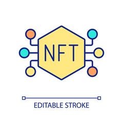 NFT tokens trading RGB color icon. Crypto network building. Buy and sell cryptocurrency. Blockchain. Isolated vector illustration. Simple filled line drawing. Editable stroke. Arial font used