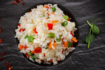 Risotto with vegetables and spices on a plate