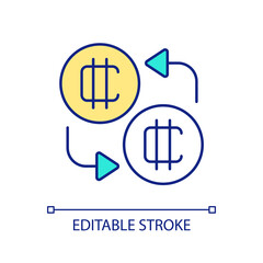 Cryptocurrency exchange RGB color icon. Financial operations on stock market. Buying and selling. Isolated vector illustration. Simple filled line drawing. Editable stroke. Arial font used