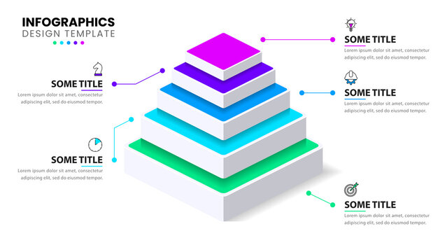 Infographic Template. Isometric Pyramid With 5 Steps