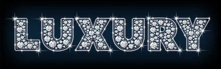 Letters LUXURY made from sparkling diamonds vector