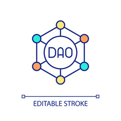 DAO crypto network RGB color icon. Make money on crypto technology. Blockchain transactions. Isolated vector illustration. Simple filled line drawing. Editable stroke. Arial font used