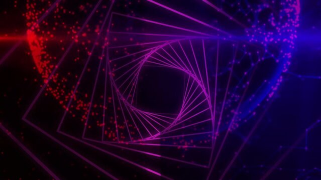 Animation of moving shapes and spots on black background