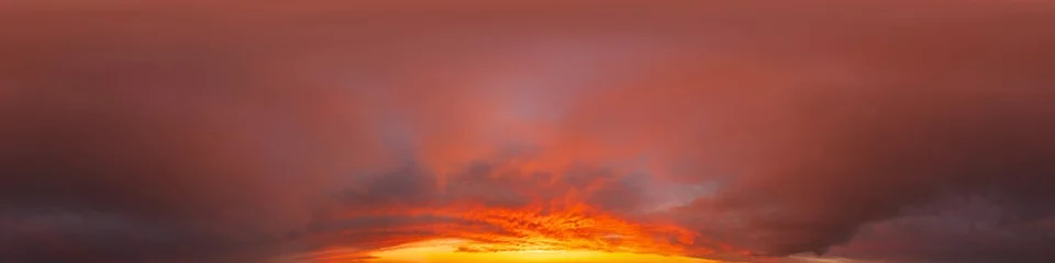 Foto op Plexiglas Dramatic dark burning red sunset sky panorama. Hdr seamless spherical equirectangular 360 panorama. Sky dome or zenith for 3D visualization and sky replacement for aerial drone 360 panoramas. © panophotograph