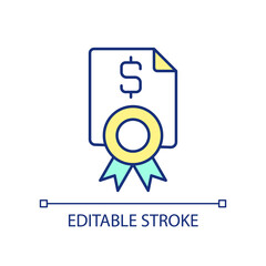 Financial contract RGB color icon. Written payment agreement. Legal document. Small business duty. Isolated vector illustration. Simple filled line drawing. Editable stroke. Arial font used