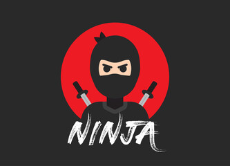 Ninja character vector illustration. Japanese warrior with sword in the back graphic design cartoon icon.