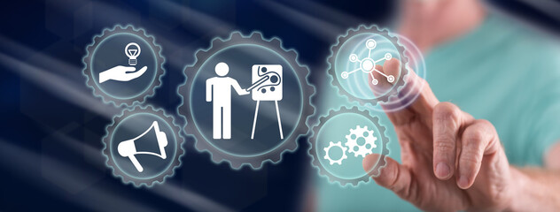 Man touching a coaching concept