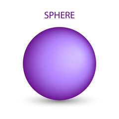Vector purple sphere with gradients and shadow for game, icon, package design, logo, mobile, ui, web, education. 3D ball on a white background. Spherical shape illustration.