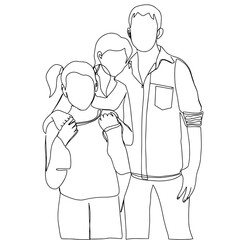 Continuous line drawing of a happy family. Vector illustration