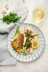Trout with herb pesto and salicornia