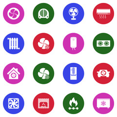 Heating and Cooling Icons. White Flat Design In Circle. Vector Illustration.