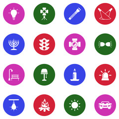 Light Icons. White Flat Design In Circle. Vector Illustration.