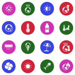 Heatwave Icons. White Flat Design In Circle. Vector Illustration.
