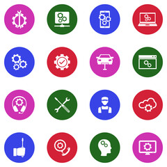 Maintenance Icons. White Flat Design In Circle. Vector Illustration.