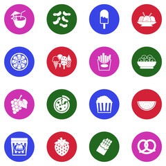 Summer Snack Icons. White Flat Design In Circle. Vector Illustration.