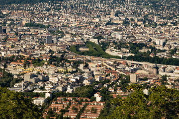 Obraz premium background cityscape of zurich summer at sunset