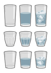 ガラスのコップと水と氷　線あり