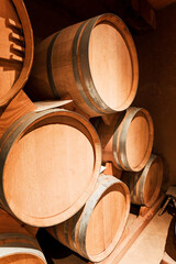 wine barrels in a cellar background in Valle el Elqui