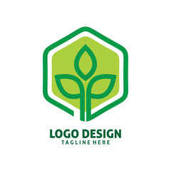 green hexagon leaf logo design