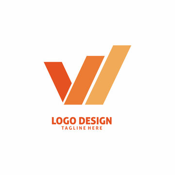 lettter v w line shape logo design