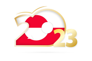 Obraz premium Year 2023 with Greenland Flag pattern.
