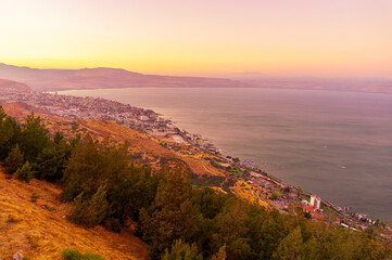 Fototapeta na wymiar Sunset of the Sea of Galilee, and Tiberias