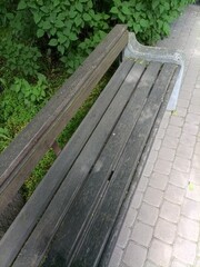 wooden benches in the city in summer