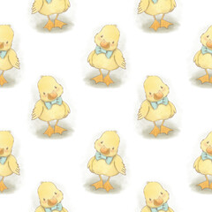 seamless pattern cute baby animals. Hand drawn on white background. Cartoon 