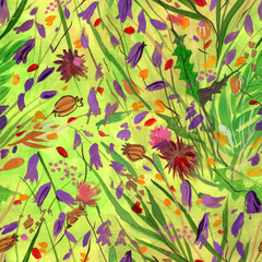 Floral seamless pattern hand drawn with gouache - 517149563