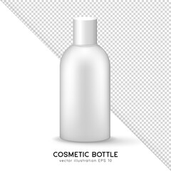 3D rendering white glossy container for shampoo, gel, bath foam, moisturizer, lotion, cream, etc. Blank skincare product template. Mockup of closed cosmetic or medicine plastic bottle with lid. 