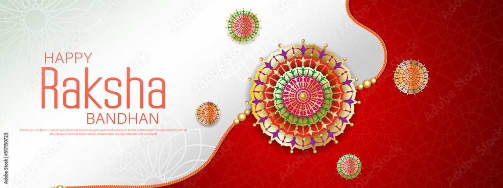 Wall mural Happy raksha bandhan ceremony banner template design with decorative rakhi.