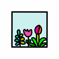 Floral square logo icon in cartoon doole style growing plants