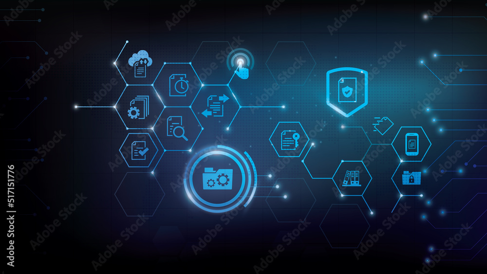 Wall mural document management vector illustration. blue concept with no people related to digital file storage