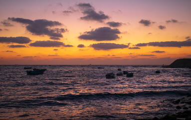 Fototapeta na wymiar Golden sunset at Alexandria coast Egypt 