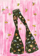 Rolgordijnen watercolor painting. flared jeans. illustration.  © Anna Ismagilova