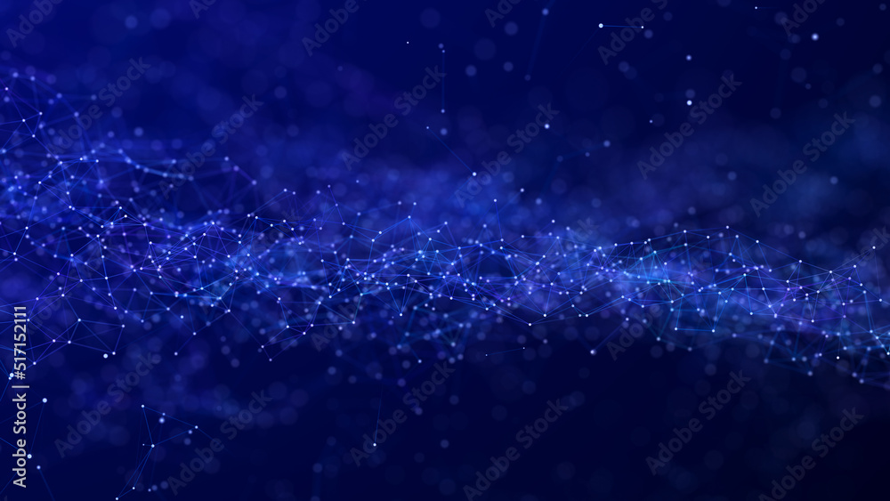 Poster technology background with glowing defocused particles. big data. digital background wave. widescree