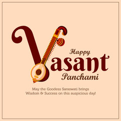 illustration of "happy vasant panchami". Goddess Saraswati worship festival background