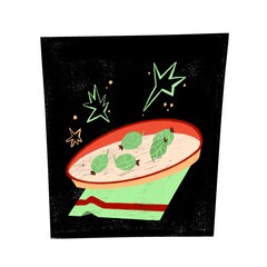 Illustration of ripe gooseberries on a plate. You can use it as a postcard, sticker or illustration for clothes, books, magazines