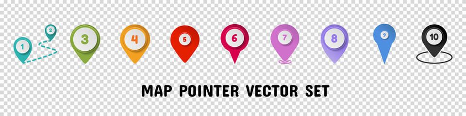 GPS Map Pointer Set - Different Colorful Vector Illustrations Isolated On Transparent Background