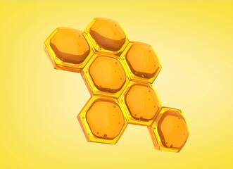 Beehive honeycomb with hexagon grid cells . 3D illustration hexagons