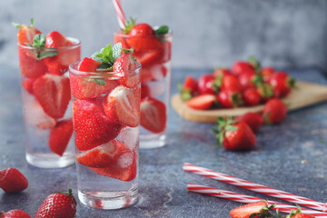 Fresh strawberry drink with ice