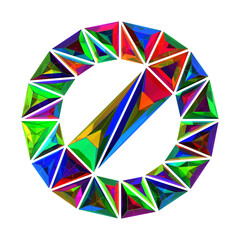 Number 0 made of colored triangular crystals, isolated on white, 3d rendering