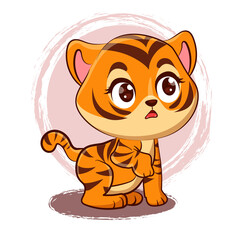 Hand drawn CUTE tiger design character vector illustration