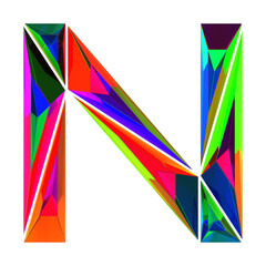 Letter N made of colored triangular crystals, isolated on white, 3d rendering