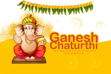 illustration of Lord Ganpati FOR Happy Ganesh Chaturthi Indian festival 
 - obrazy, fototapety, plakaty
