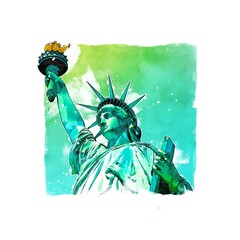 Digital watercolor illustration Statue of Liberty, New York, USA