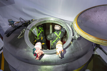Male into work inspection process chemical into oil storage tank confined space
